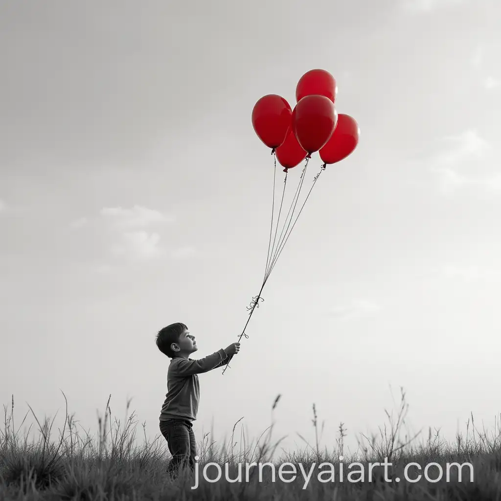 Black-and-White-Photography-of-Boy-Watching-Escaping-Red-Balloon