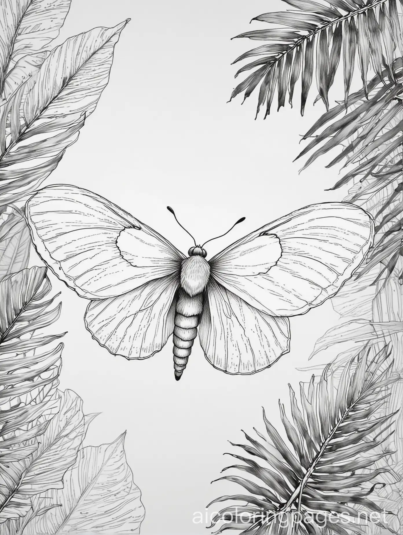 Minimalist-Moth-in-Tropical-Paradise-Coloring-Page-for-Kids