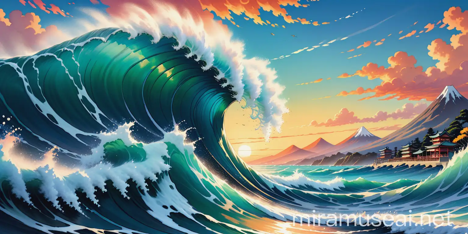 Impressionist Illustration of Hokusais Dynamic Wave and Natural Forces