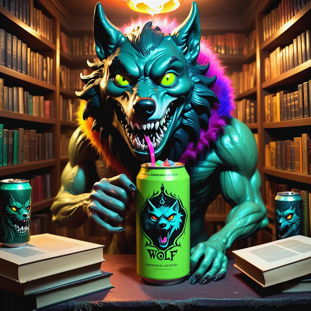 Golden-Djinn-Lamp-with-ZombieWolf-and-Lovecraftian-Monsters-in-an-Ancient-Library