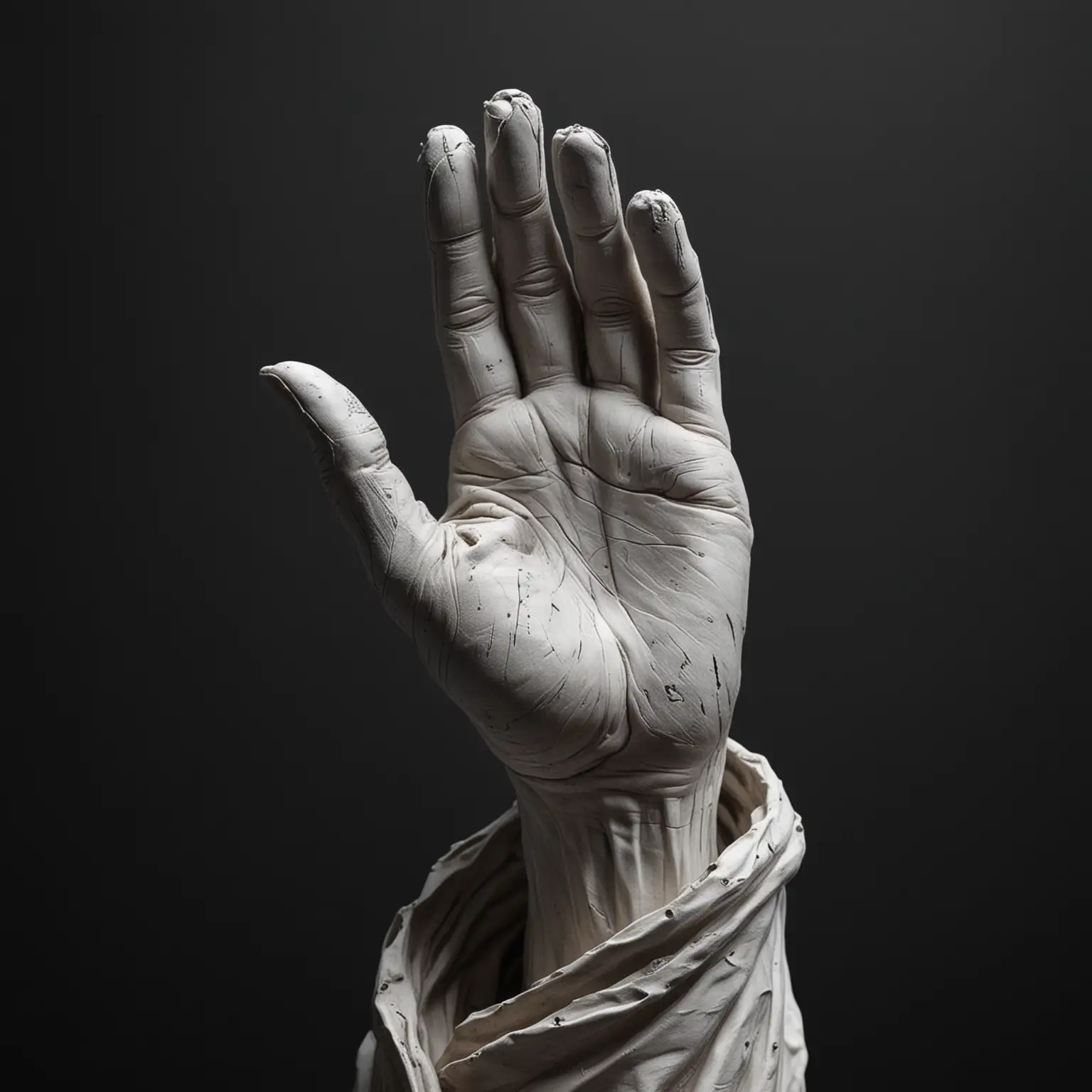 Hyperrealistic White Statue of a Beggars Hand on Dark Background