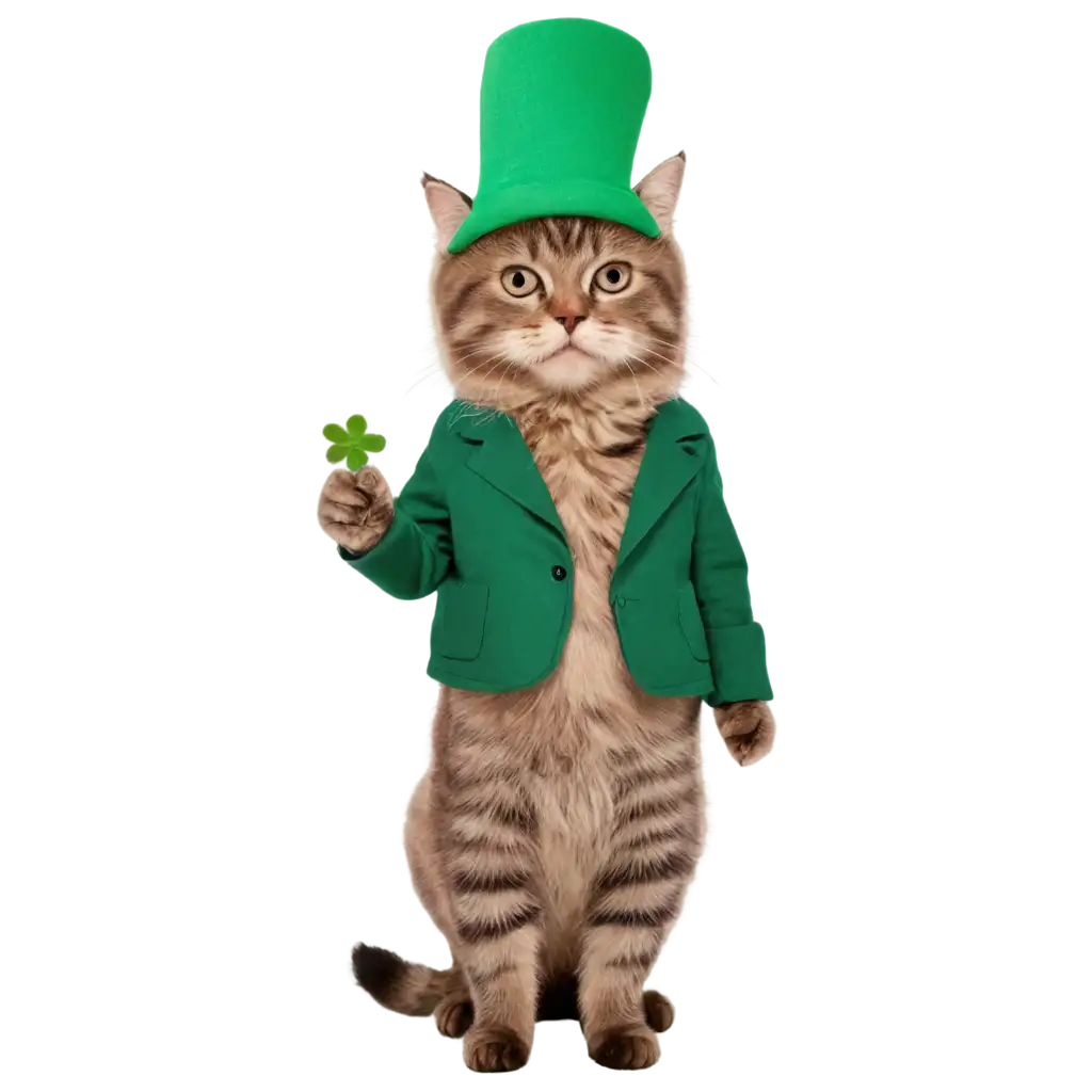 PNG-Image-of-Cat-with-Hat-Saying-12-and-Holding-a-Clover-Playful-and-Whimsical-Design