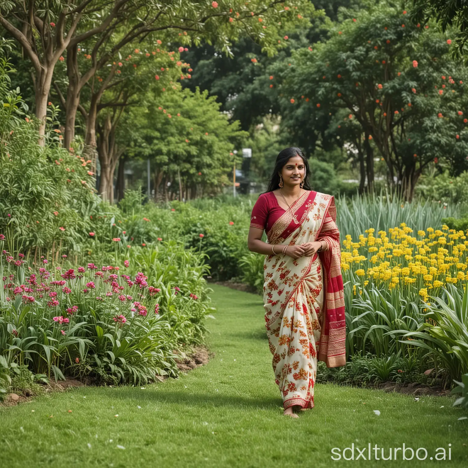 Indian-Woman-Walking-in-a-Garden