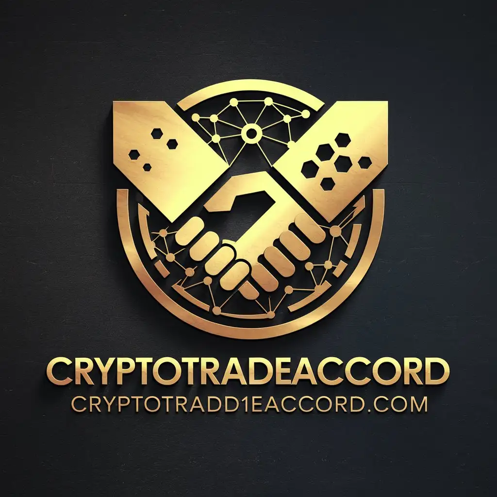 LOGO Design for CryptoTradeAccord Luxurious Gold with Handshake and Blockchain Elements