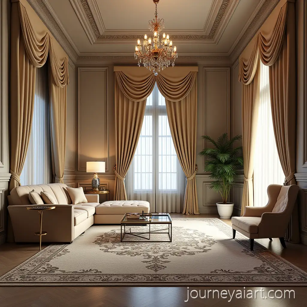 NeoClassical-DoubleHeight-Majlis-Interior-with-Luxurious-Furniture-and-Elegant-Drapes