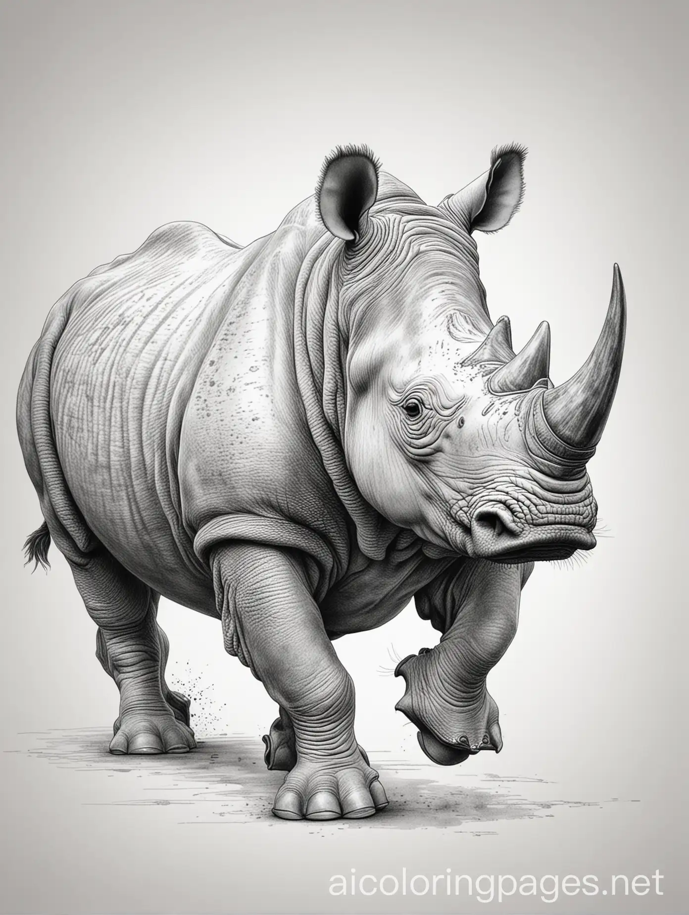 Detailed-Pen-and-Ink-Running-Rhino-Tattoo-Design