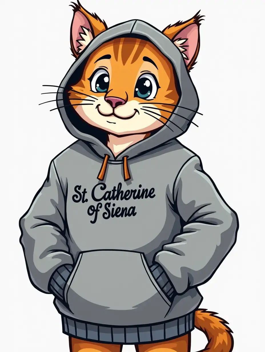 Cartoon Sabercat in Grey Hooded Sweater St Catherine Of Siena Catholic School