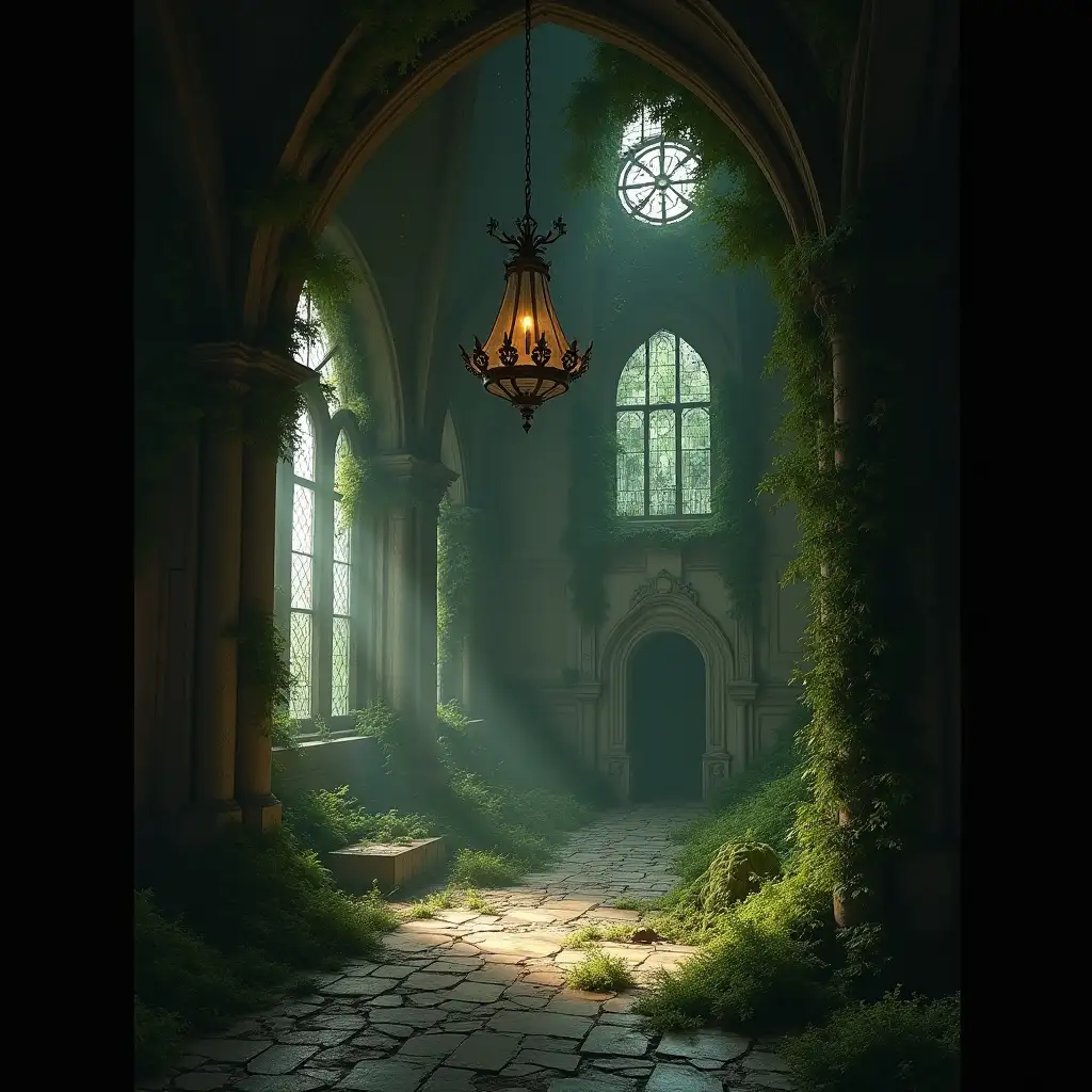 Ancient-Elven-Villa-Ruins-with-MossCovered-Carvings-and-Broken-Chandelier