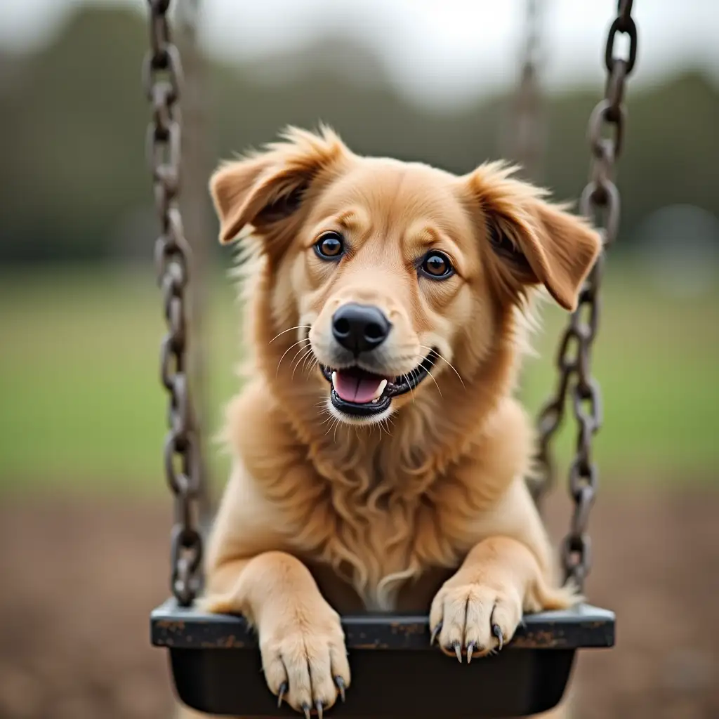 dog playing on the swings