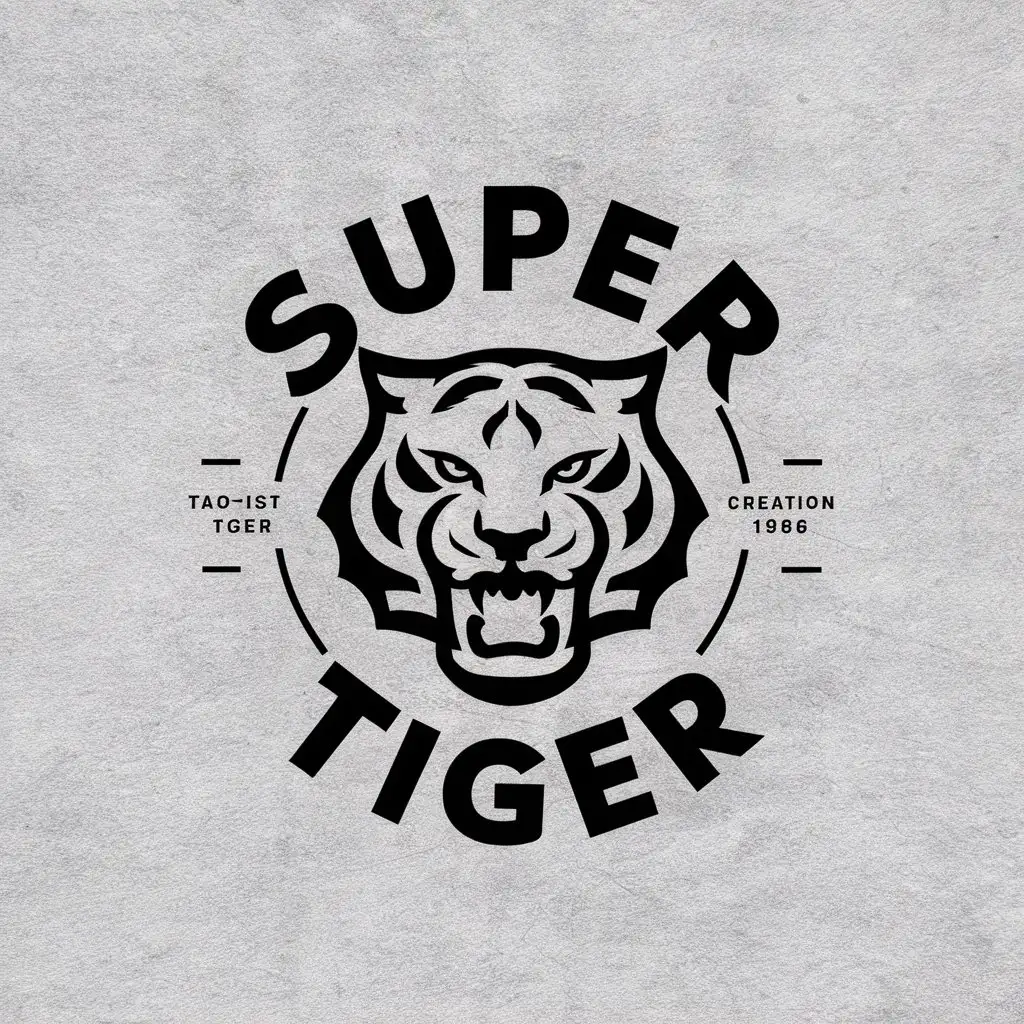 a vector logo design,with the text "super tiger", main symbol:Taoist culture creation 1986,complex,be used in Sports Fitness industry,clear background