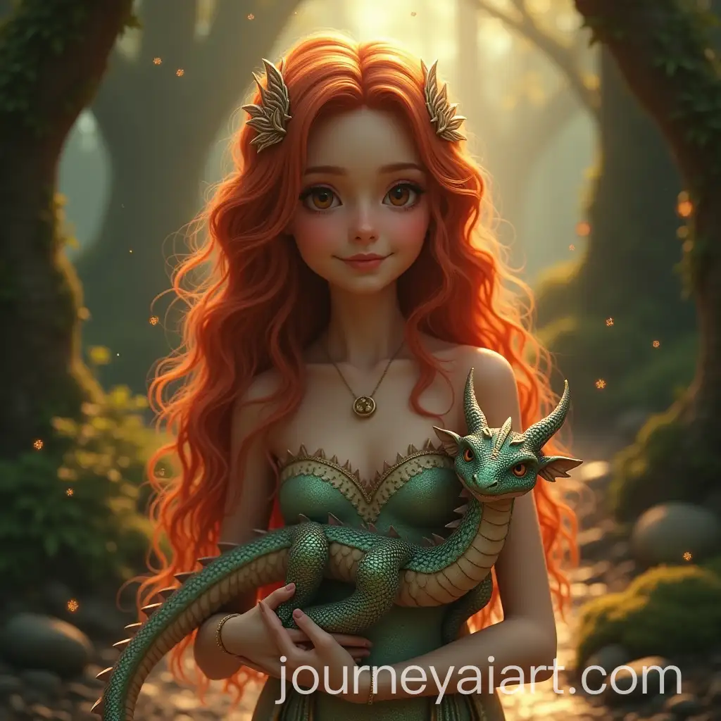 Enchanting-RedHaired-Woman-with-Dragon-in-Ethereal-Forest