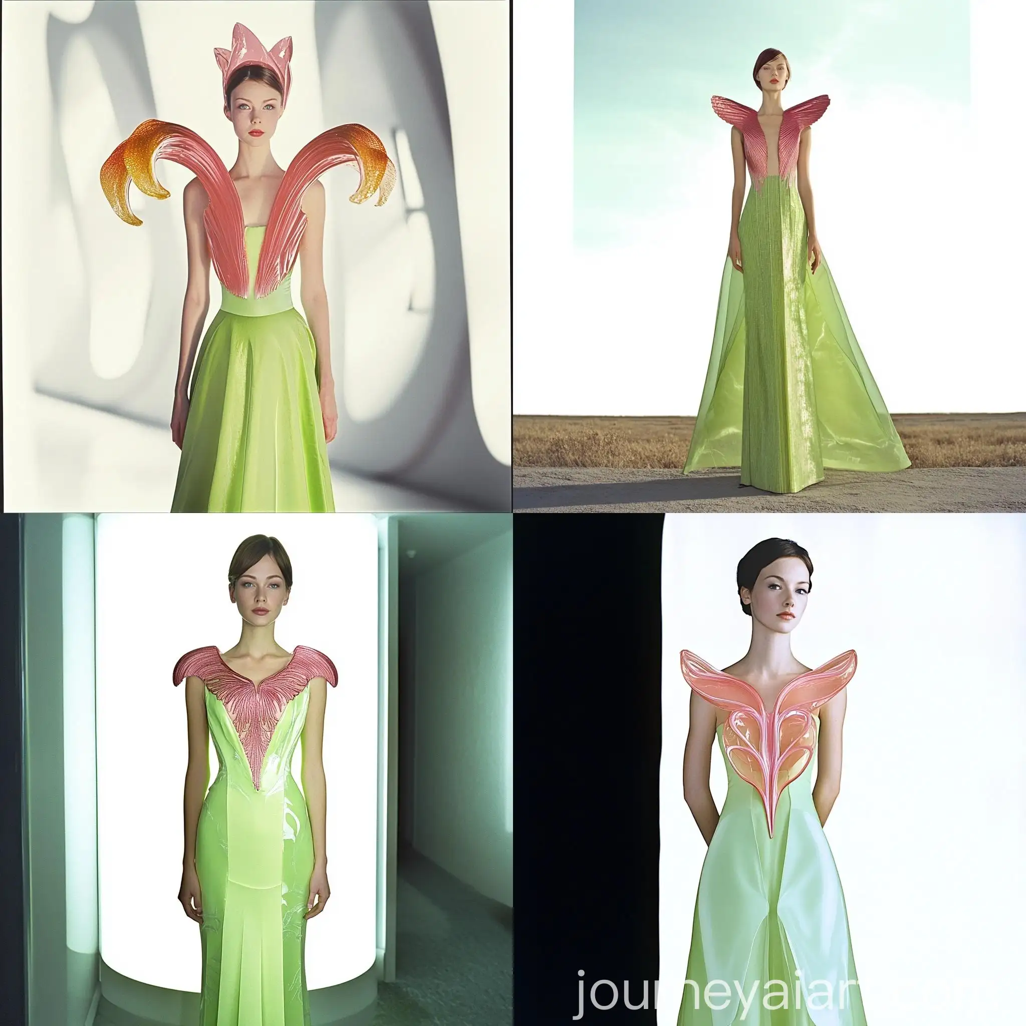Russian-Woman-in-Futuristic-Column-Dress-with-Heliconia-Bust-and-Light-Green-Skirt