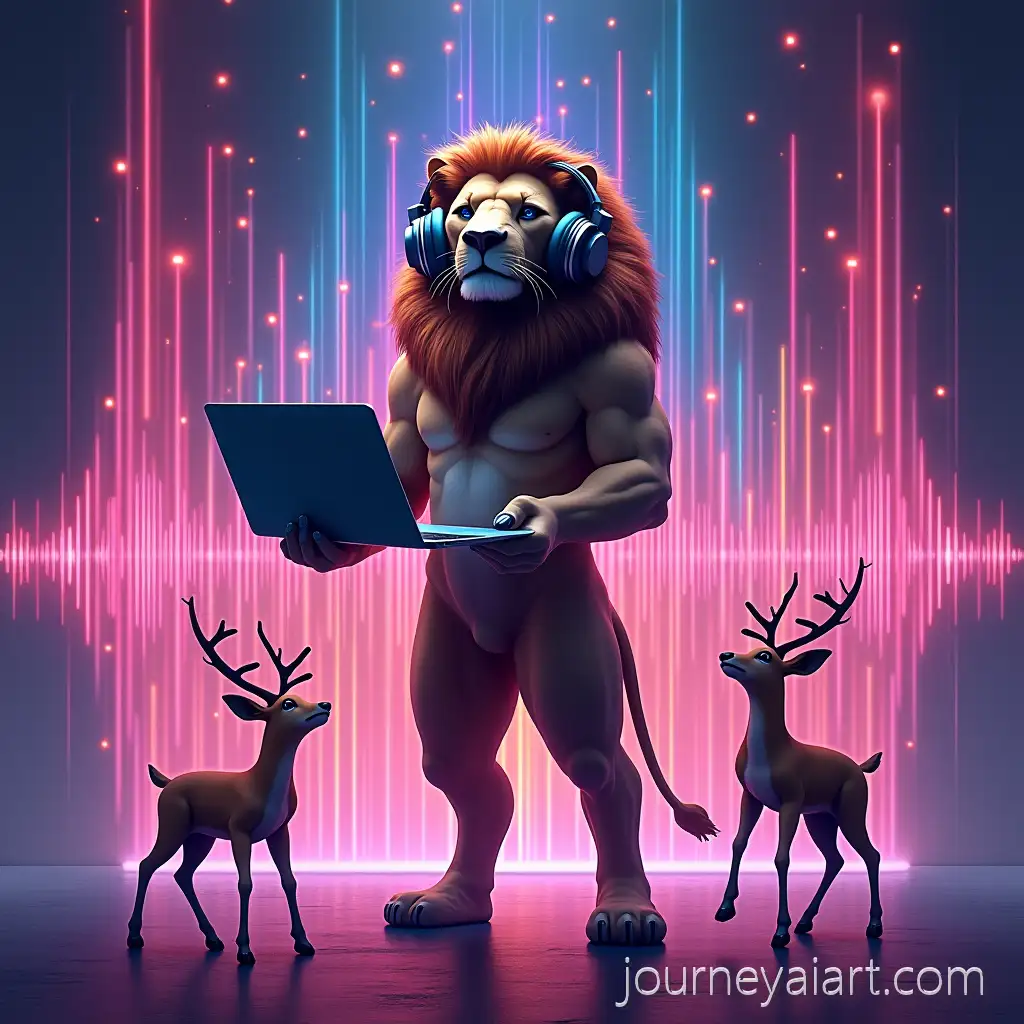 Majestic-Anthropomorphic-Lion-DJ-with-Laptop-and-Headphones-in-Neon-Fantasy-Music-Scene