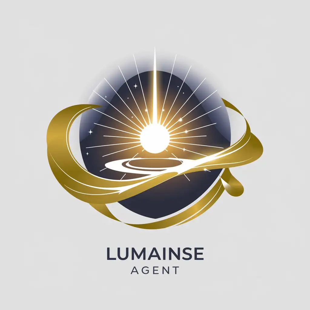 LOGO Design for Lumainse Agent Elegant Radiating Light Beam with Gold White Sapphire Blue