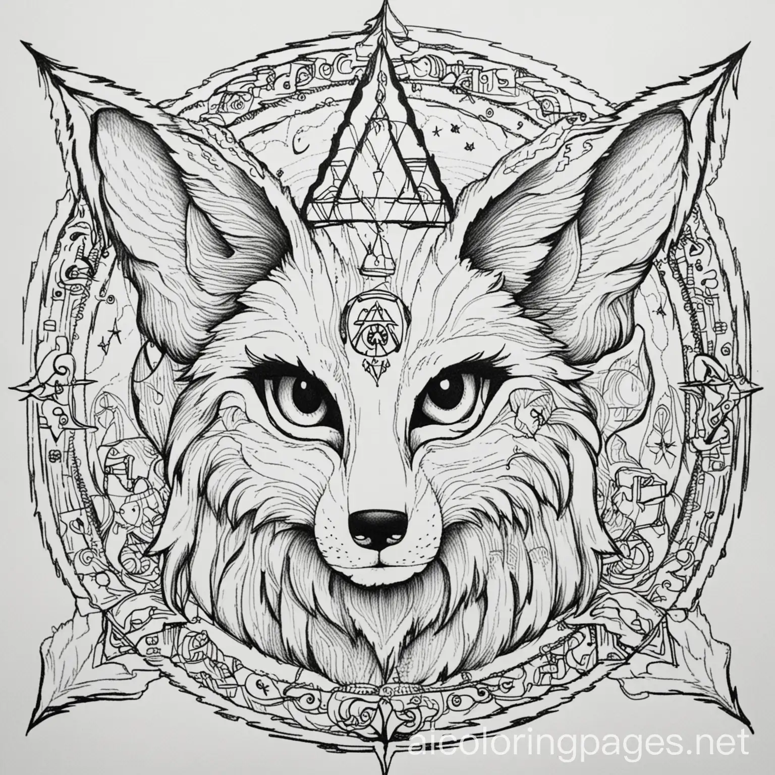 Trippy-666-Fox-Coloring-Page-in-Black-and-White