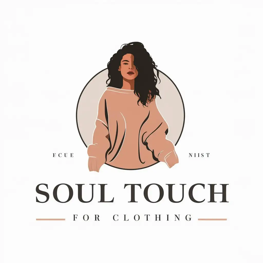 a vector logo design,with the text "soul touch", main symbol:minimalist logo for clothing brand, with silhouette of girl in oversize sweater,Moderate,clear background