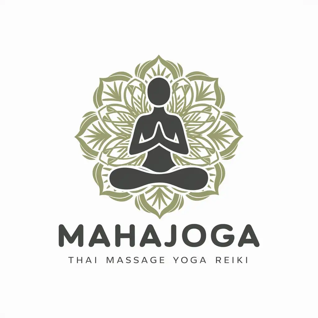 a vector logo design,with the text "Mahajoga", main symbol:Thai massage yoga reiki,Moderate,be used in Sports Fitness industry,clear background