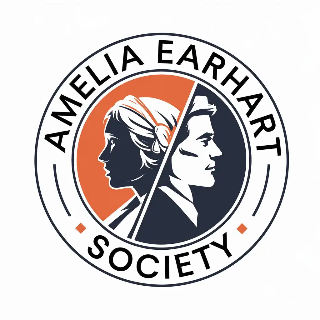 LOGO Design For Amelia Earhart Society Silhouette Profile of Amelia Earhart Fred Noonan in Vector Art