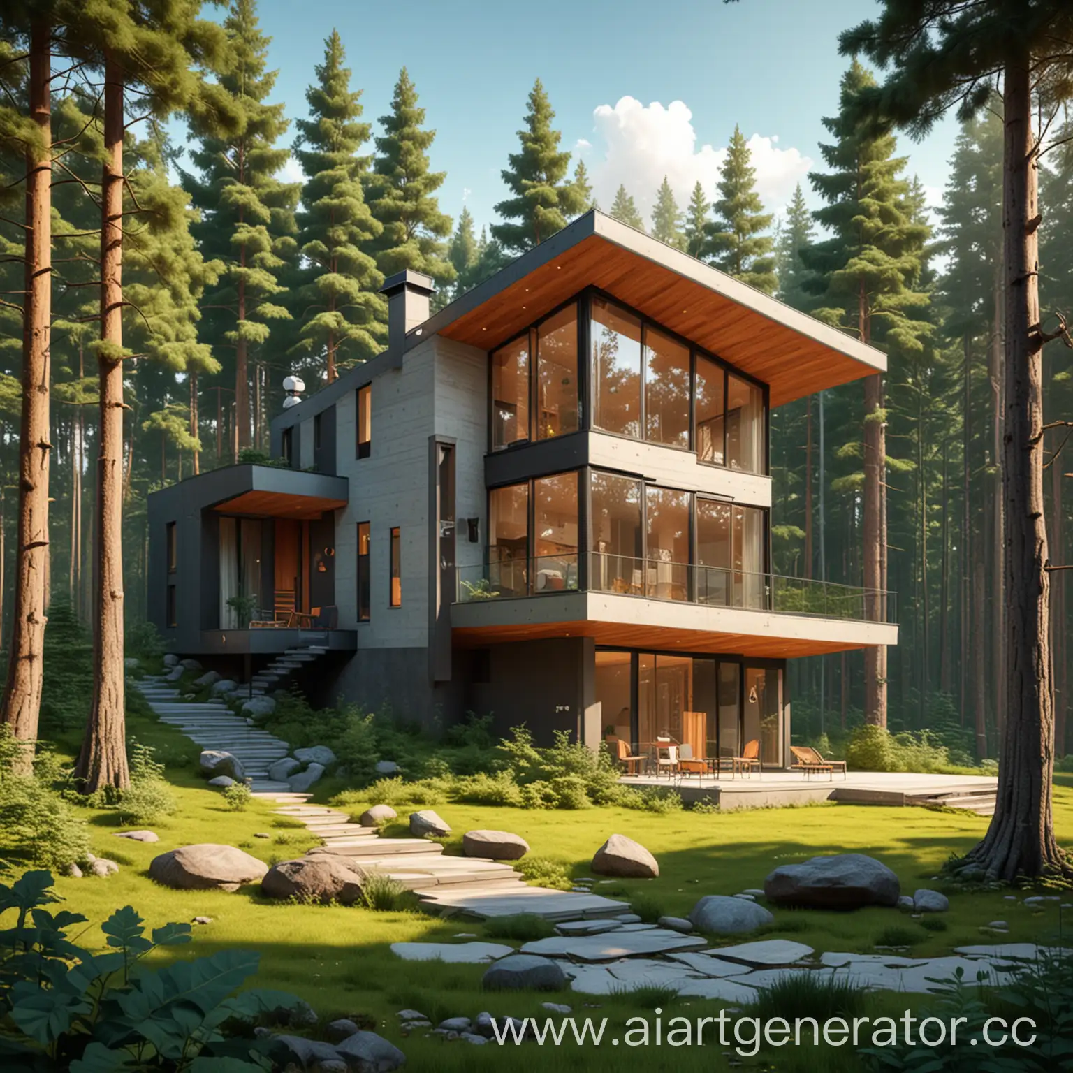 Modern-Cartoon-House-in-Forest-Setting