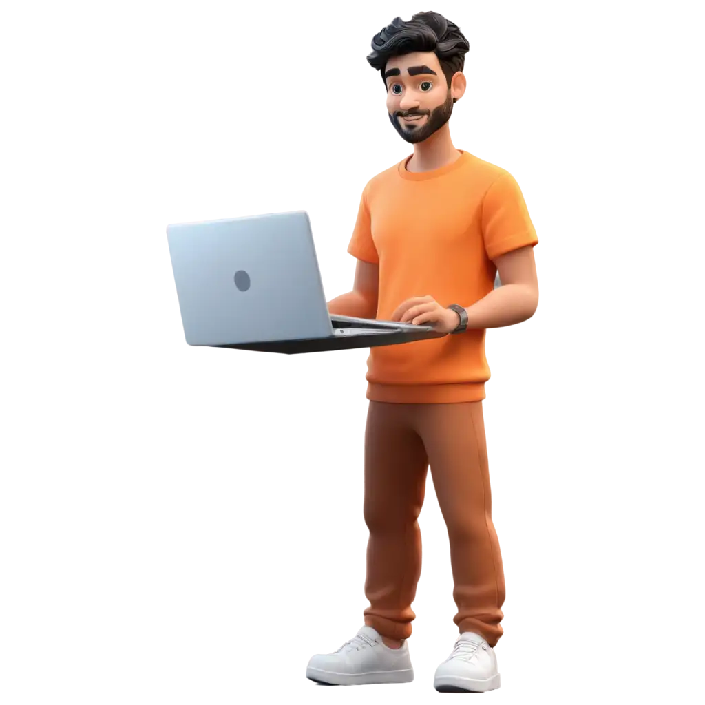 Professional-Coder-in-Orange-TShirt-Using-Laptop-HighQuality-PNG-Image