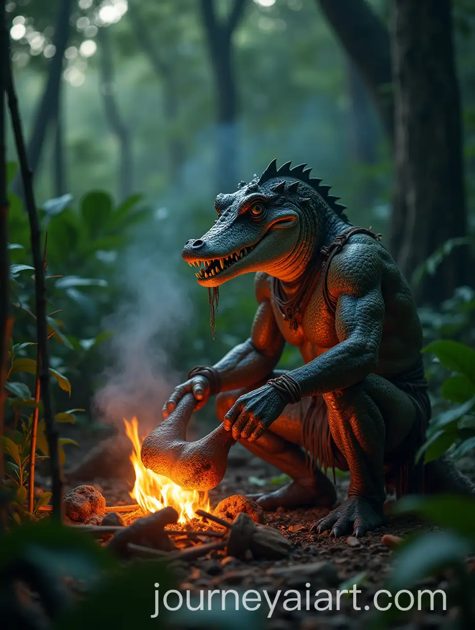 Primal-CrocodileHuman-Hybrid-Cooking-in-Amazon-Jungle