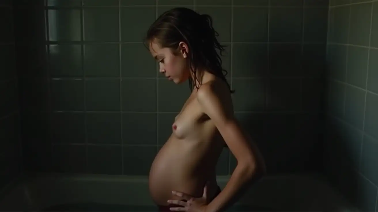 Pregnant-Girl-in-School-Bathroom-with-Wet-Hair