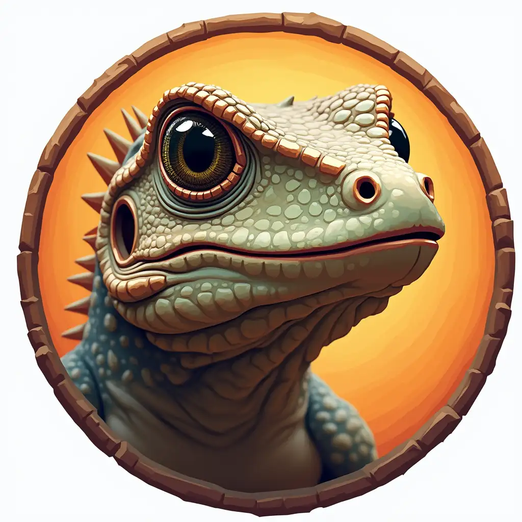 Stylized Round Icon of a Lizard Head