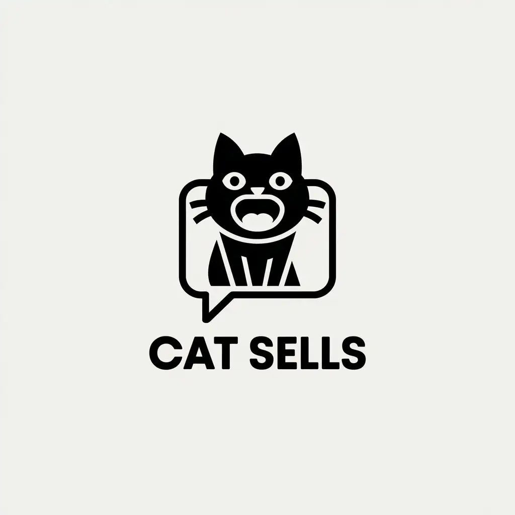 LOGO-Design-for-Cat-Sells-Minimalist-Clever-Cat-with-Open-Mouth-on-Clear-Background