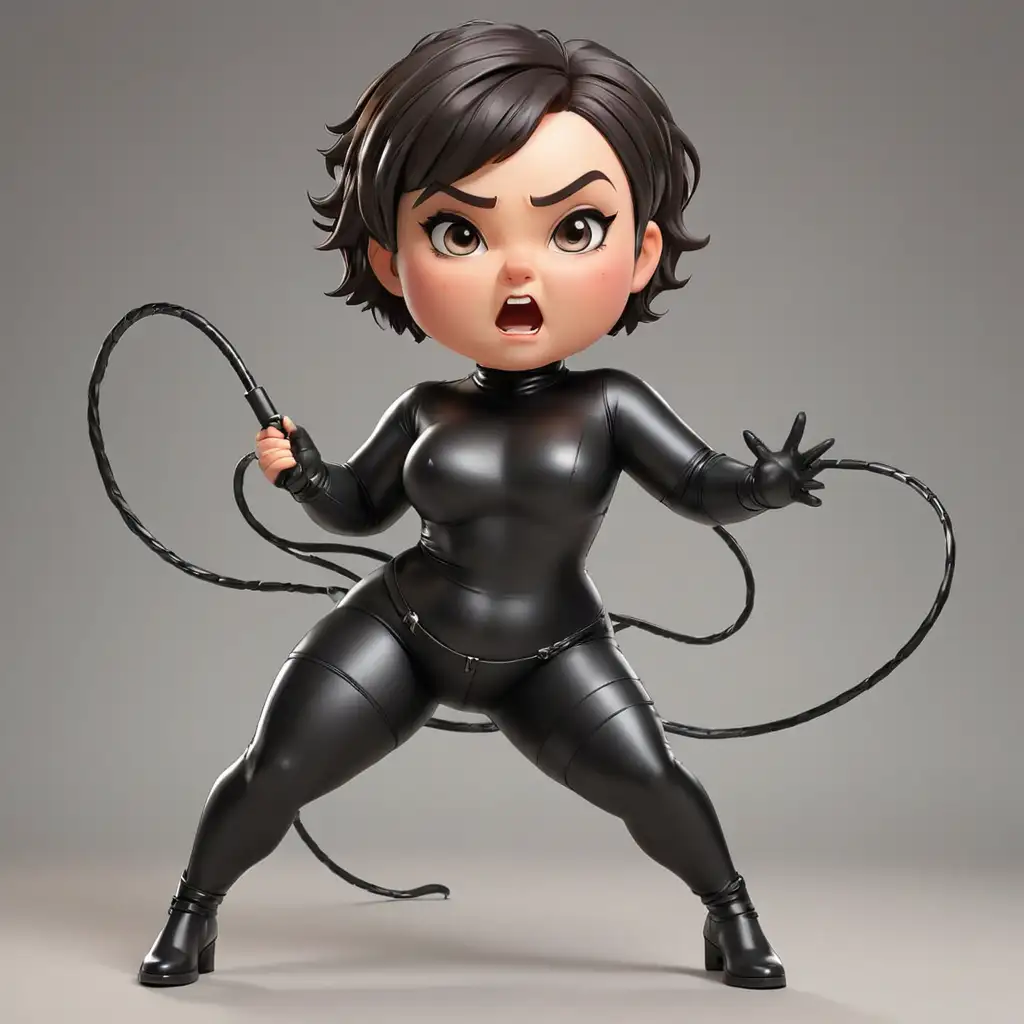 Chibi-Style-Girl-in-Shiny-Black-Spandex-Suit-with-Whip