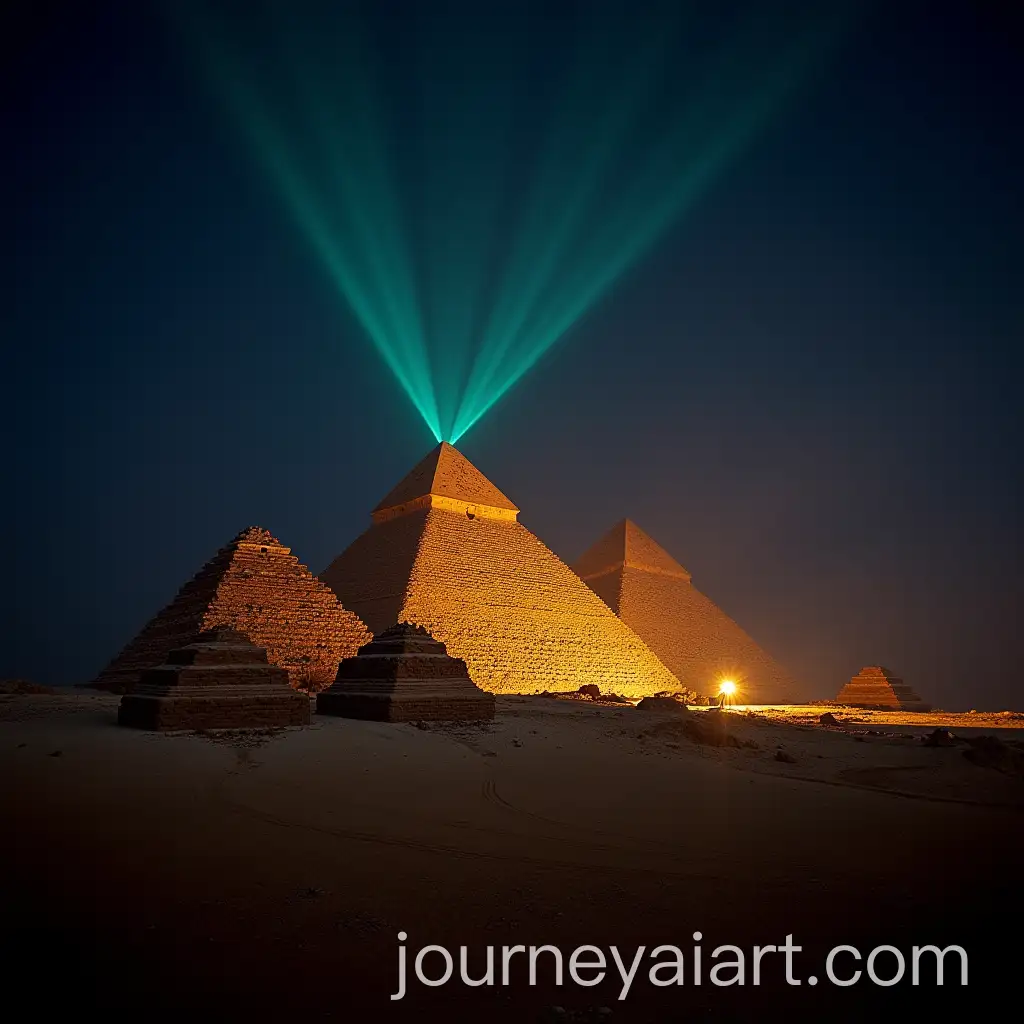 Egyptian-Pyramids-Birds-Eye-View-with-Dream-Style-and-Laser-Lighting-at-Night