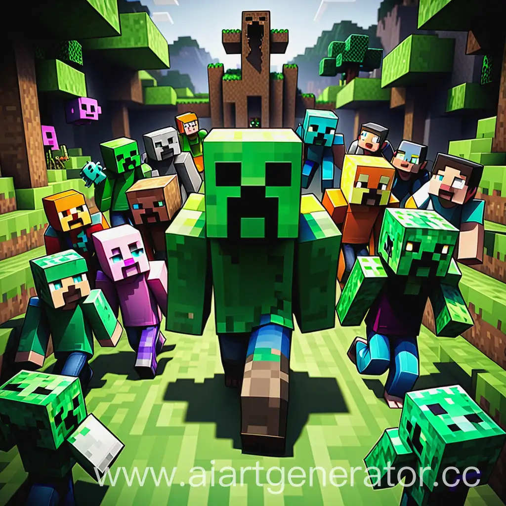 Minecraft-Creeper-and-Friends-Exploring-Pixelated-Forest