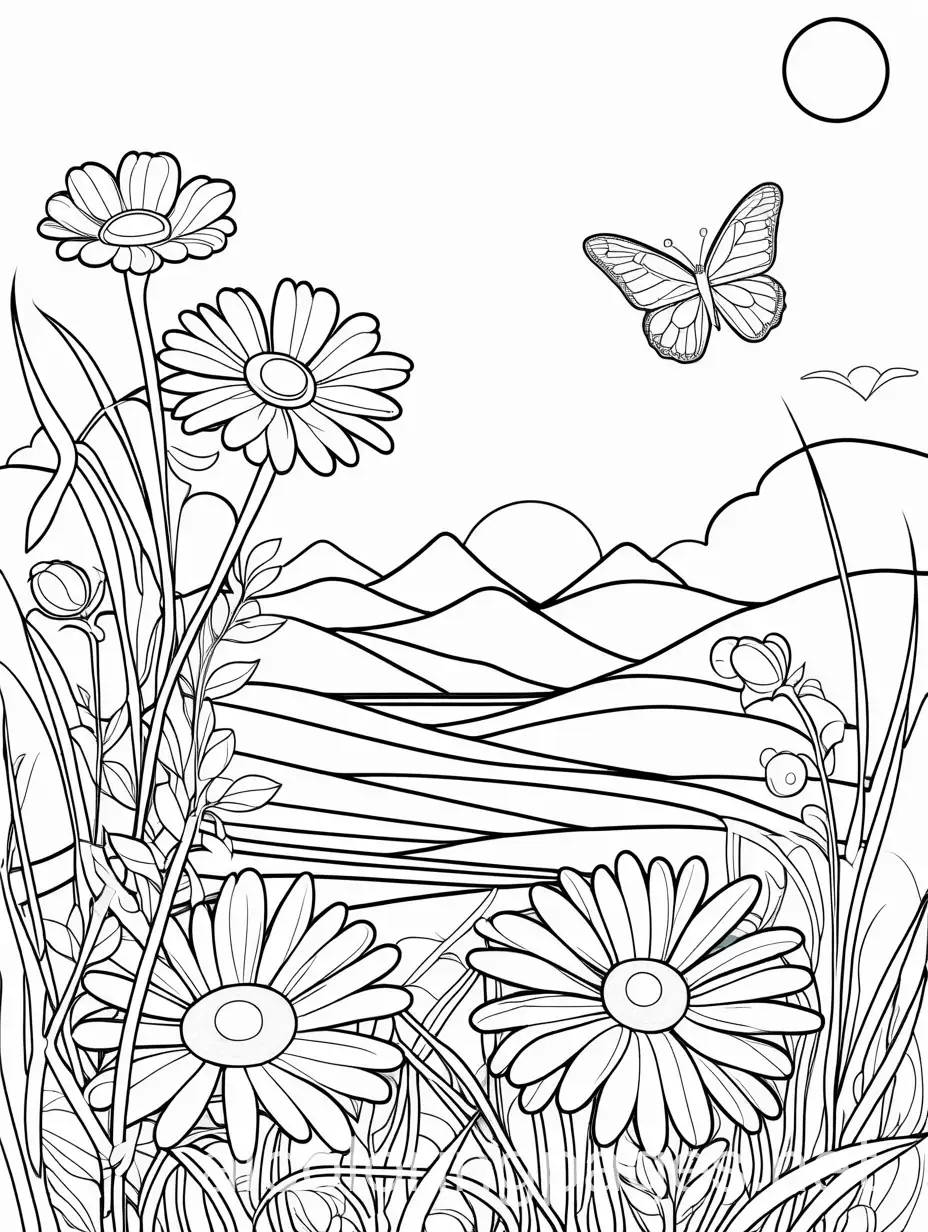 Daisy-Flower-and-Butterfly-Coloring-Page-for-Kids