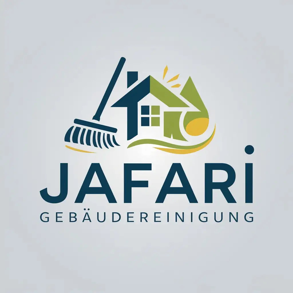 LOGO Design for Jafari Gebudereinigung Broom Gloves Water Droplet and Sparkling House Theme