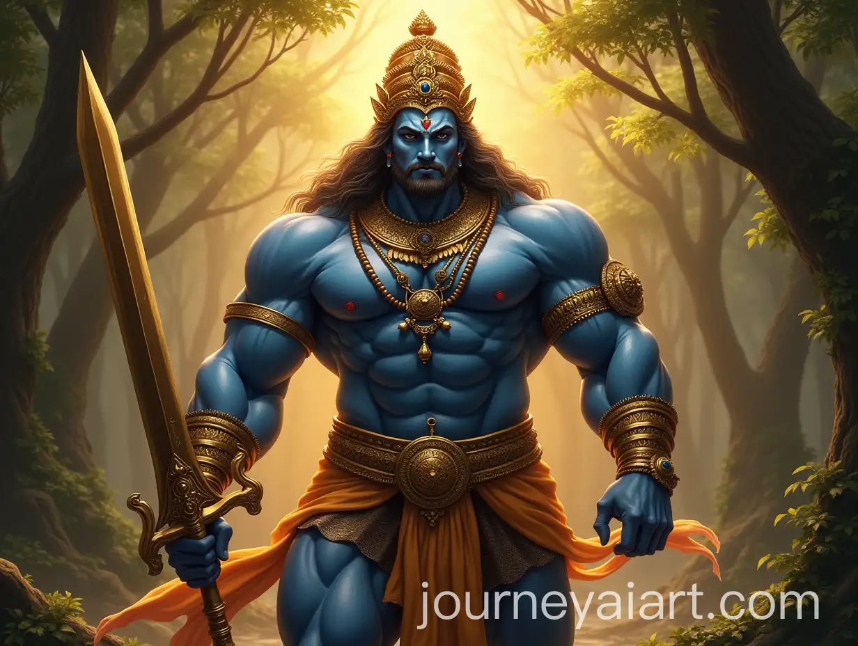 UltraMuscular-Warrior-God-from-India-in-Golden-Armor-with-Sword-and-Lotus
