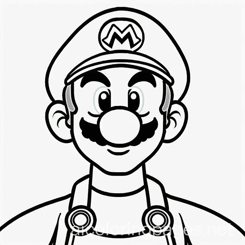 Super Mario Characters, Luigi , Coloring Page, black and white, line art, white background, Simplicity, Ample White Space. The background of the coloring page is plain white to make it easy for young children to color within the lines. The outlines of all the subjects are easy to distinguish, making it simple for kids to color without too much difficulty