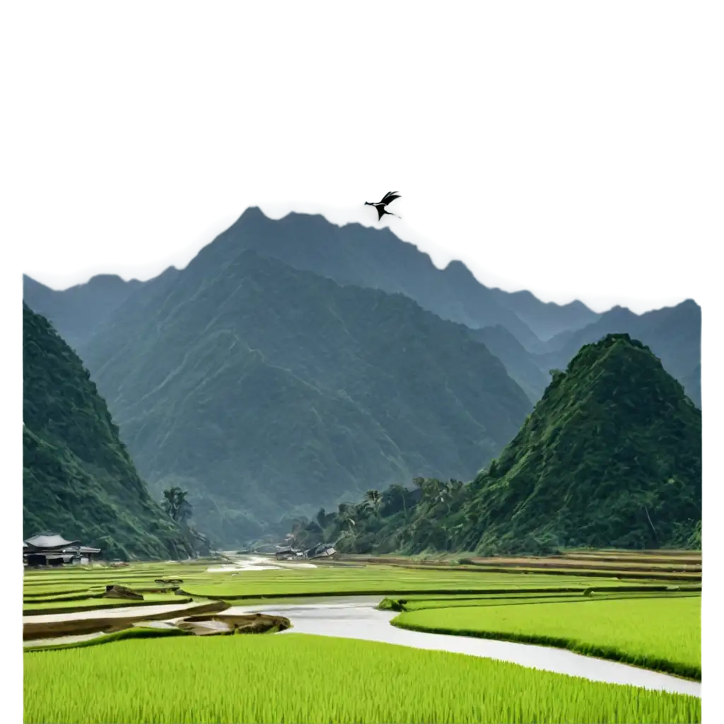 Scenic-Mountains-and-Rice-Fields-PNG-with-Flying-Birds-and-Cranes-for-Stunning-Visual-Appeal