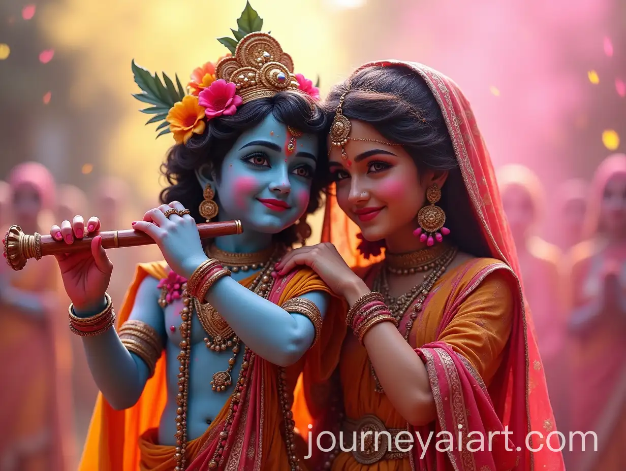 Shree-Krishna-and-Radha-Celebrating-Holi-with-Colorful-Powders-and-Joyous-Expressions