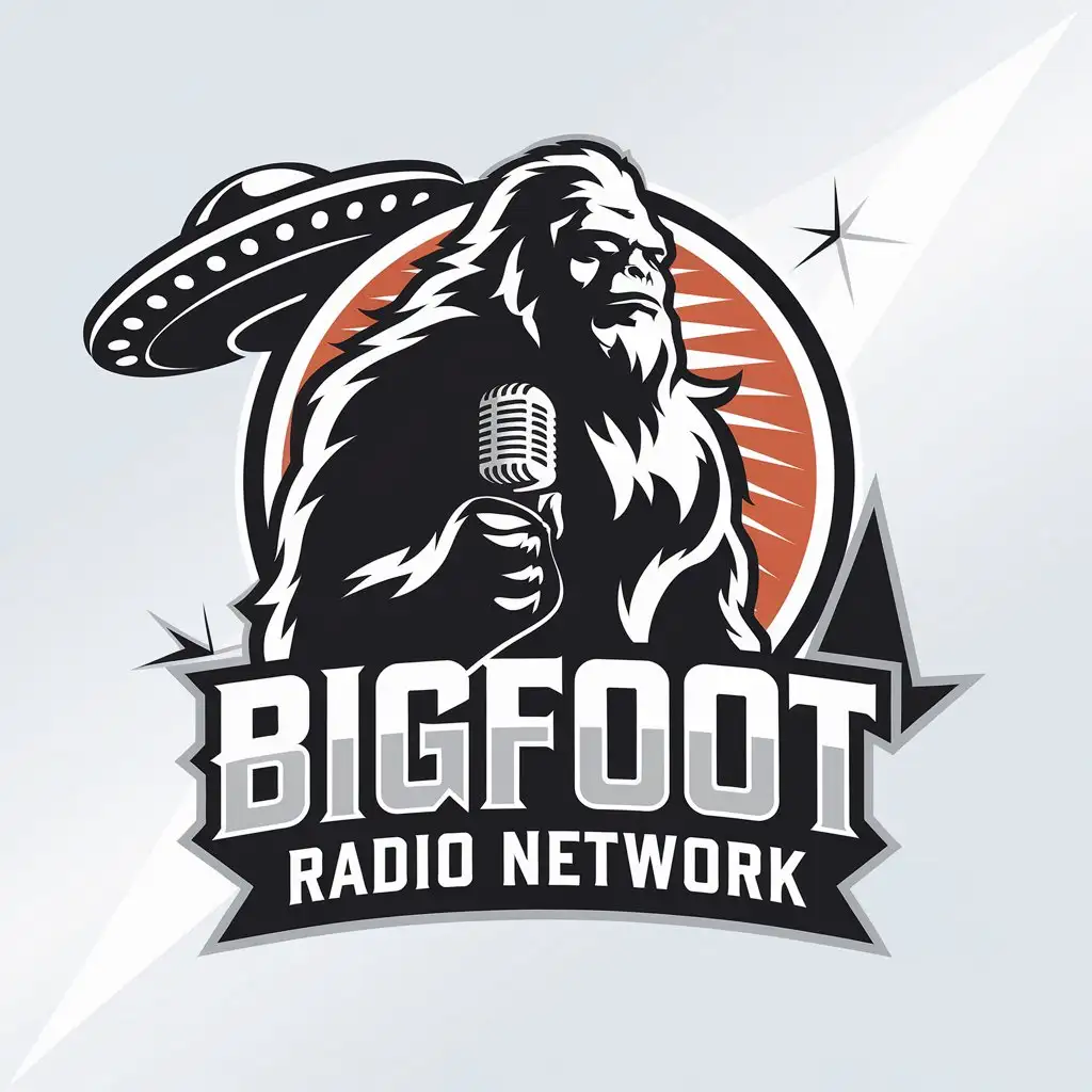 LOGO Design for Bigfoot Radio Network Bigfoot Studio Microphone UFO Theme for Entertainment Industry