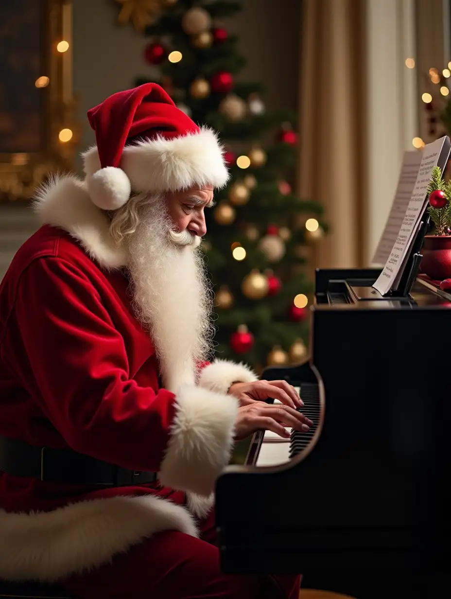 Santa Claus Playing Piano in Festive Christmas Scene