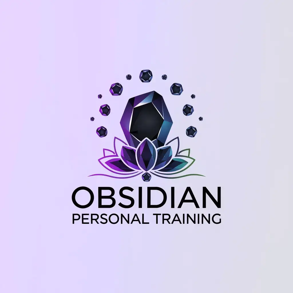 LOGO Design For Obsidian Personal Training Minimalistic Design with Obsidian Stone and Lotus in Purple Blue Black Green