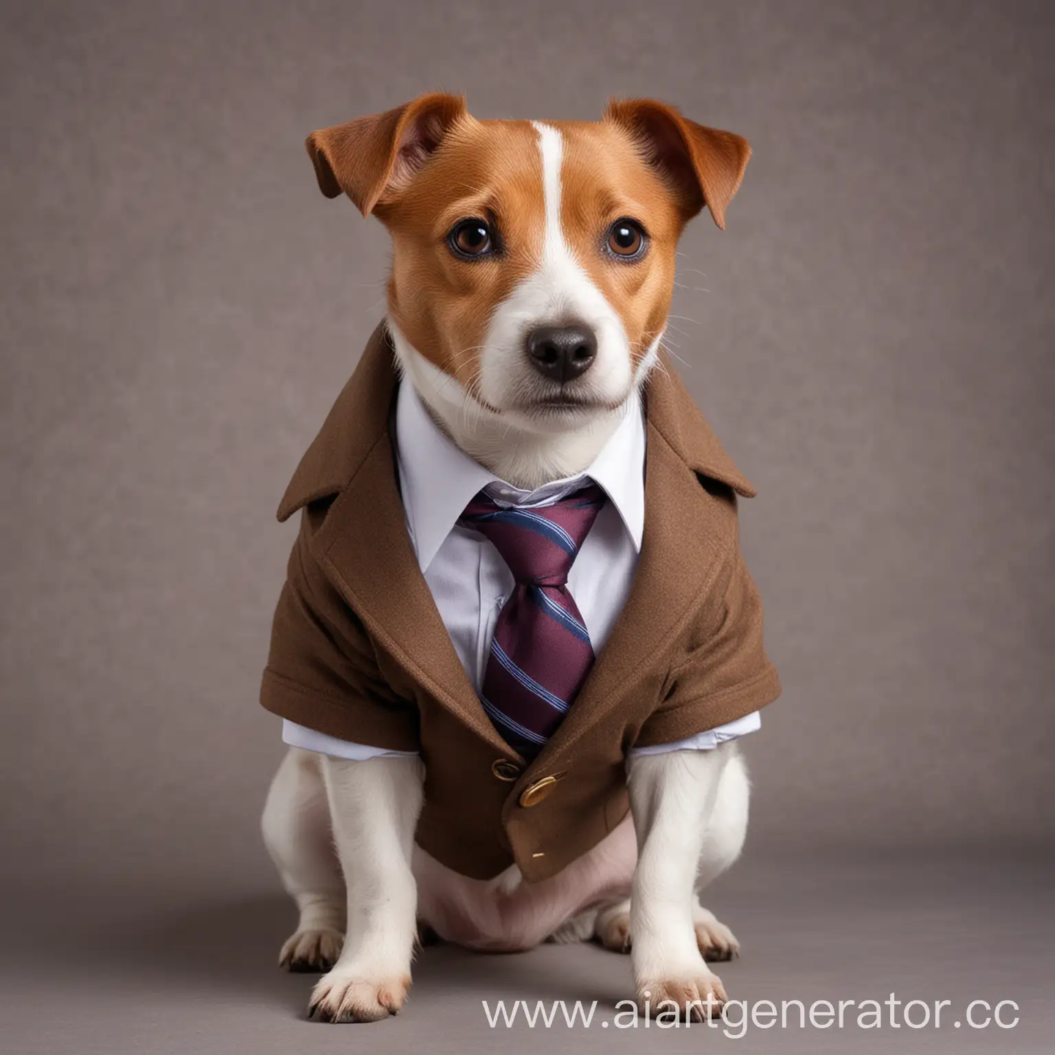 Brown-Jack-Russell-Terrier-Dog-in-Jacket-with-Tie