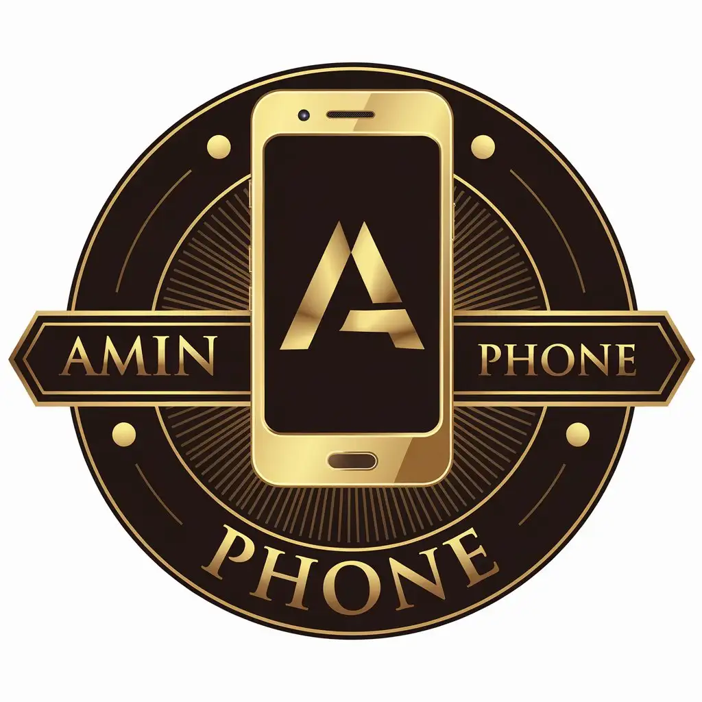 LOGO-Design-for-AMIN-PHONE-Gold-Smartphone-Symbol-on-Clear-Background