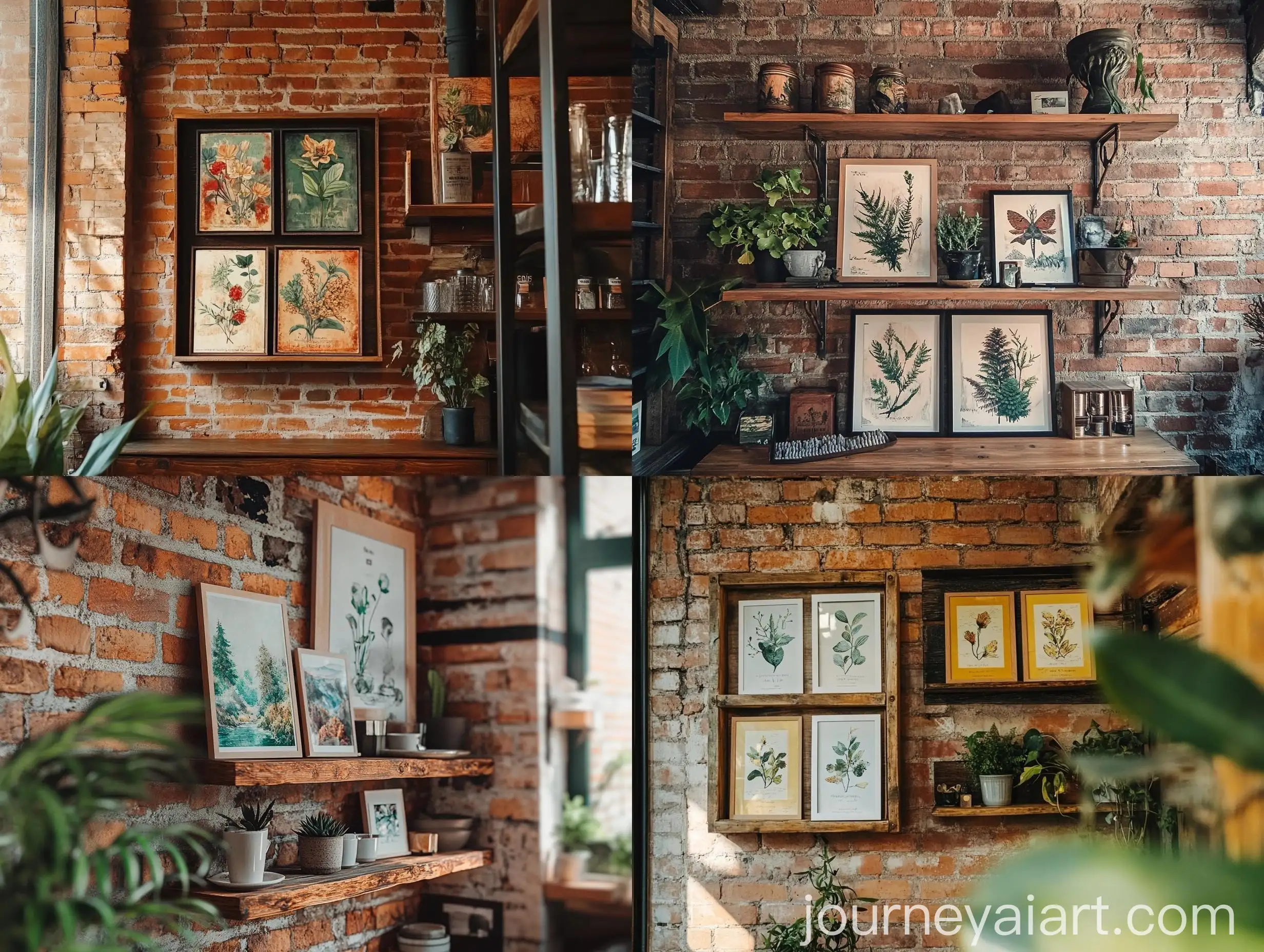 Rustic-Wooden-Wall-Shelf-with-NatureInspired-Posters