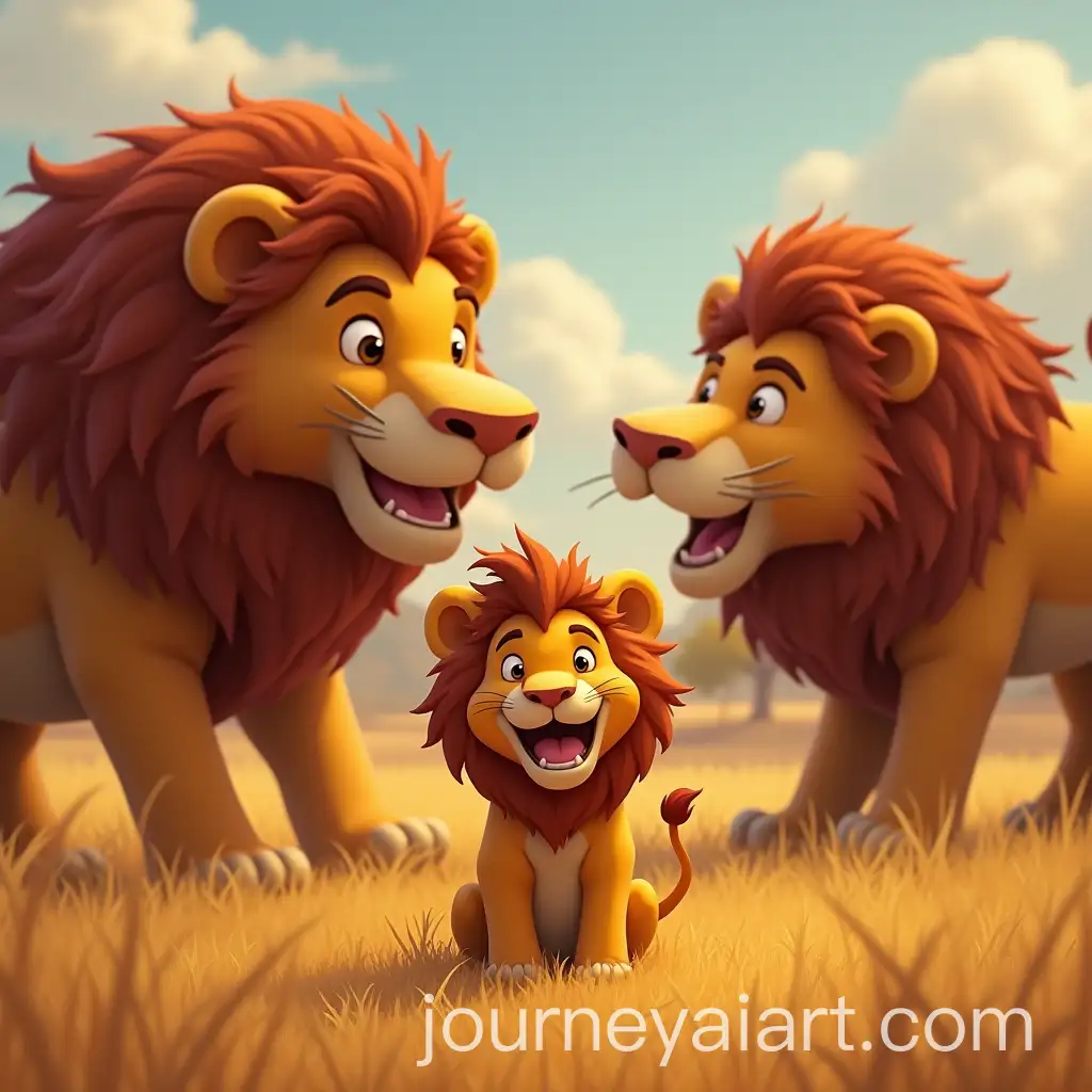 Small-Happy-Lion-Surrounded-by-Larger-Lions-in-School-Setting
