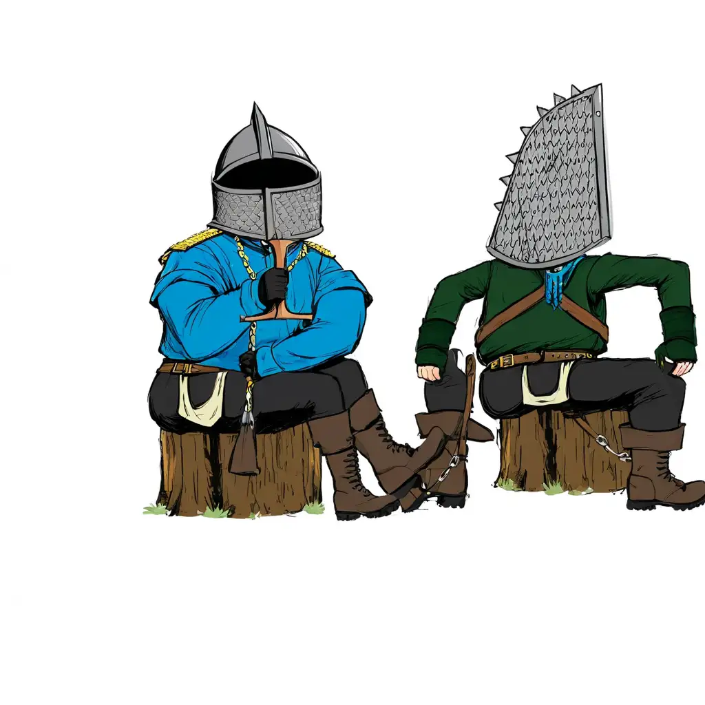 Two-Men-in-Medieval-and-ModernAI-Image-Prompt-Expansion-Attire-Standing-in-a-Forest-with-Battle-Gear