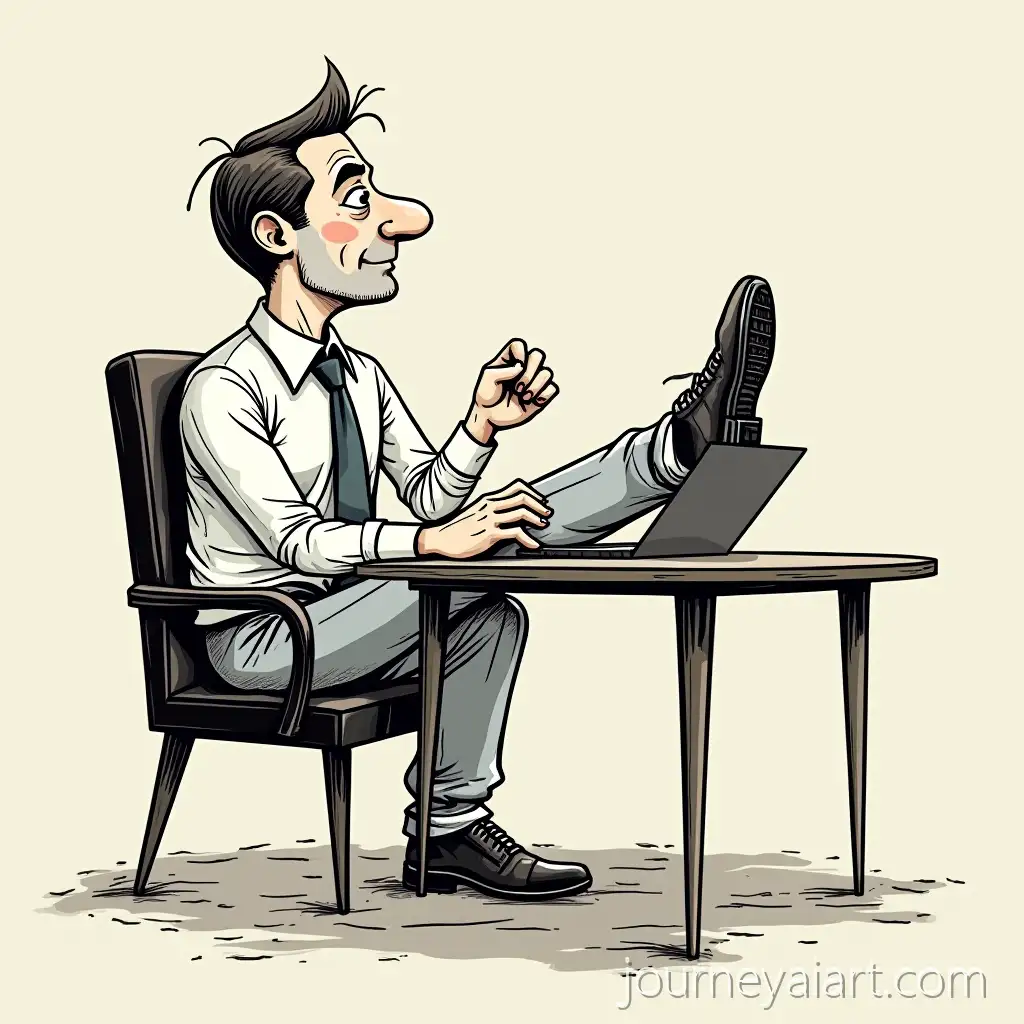 Caricature-of-a-Man-Relaxing-with-Feet-on-the-Table-in-AvantGarde-Style