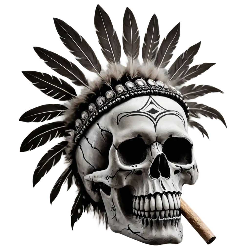 Indian-Skull-with-Headdress-Smoking-Joint-PNG-Image-Creative-Artwork-Concept