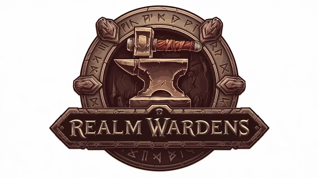 Fantasy RPG Game Logo Featuring Dwarven Forged Elements with Rune Engravings