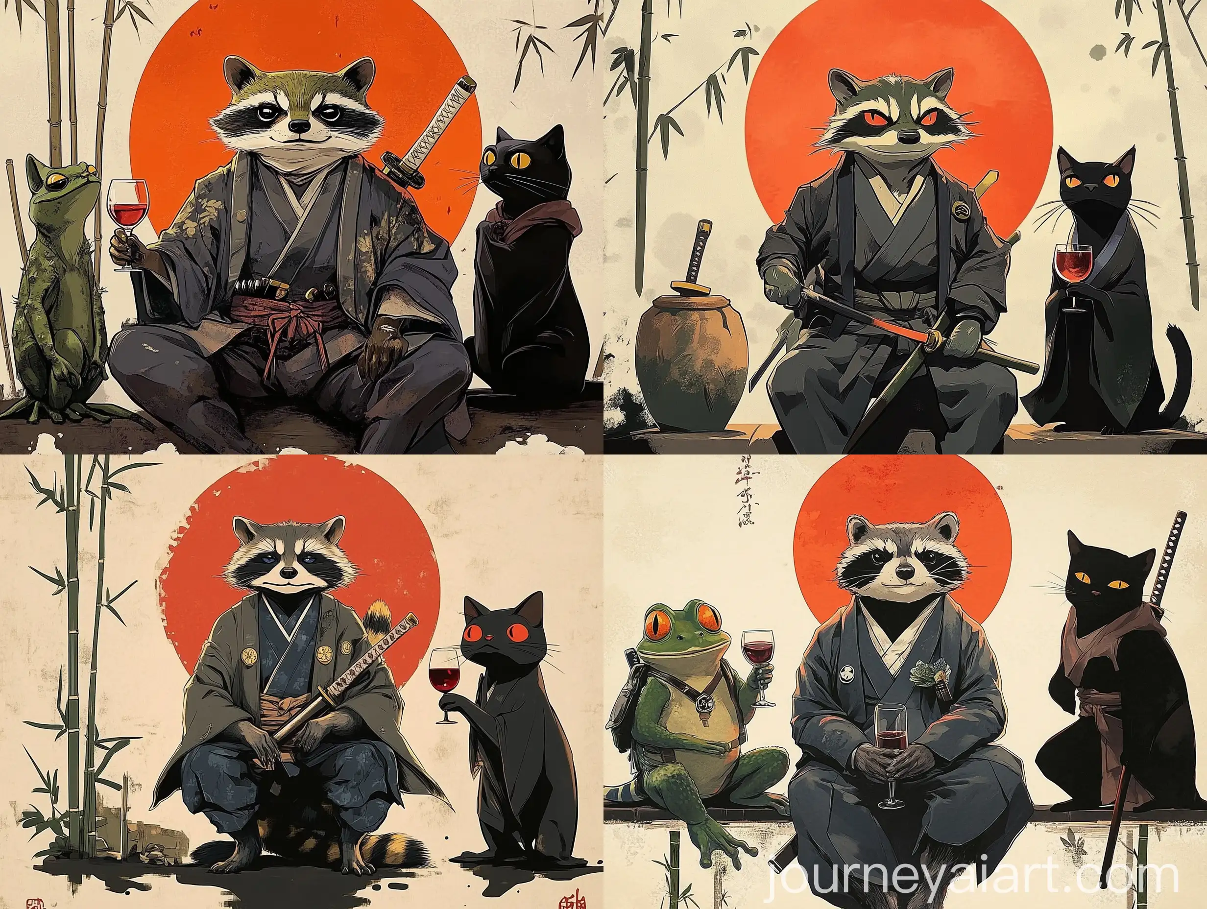 Animal-Characters-in-Business-Suits-Raccoon-Frog-Samurai-and-Black-Cat