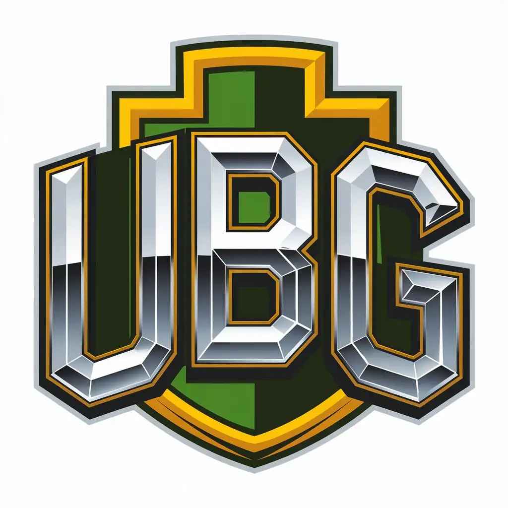 LOGO Design for UBG 3D Shiny Silver Text with Green and Yellow Frame for Automotive Industry